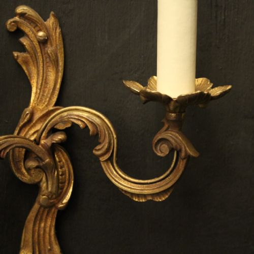 FRENCH PAIR OF GILDED TWIN ARM WALL LIGHTS - ADDITIONAL PHOTO 5