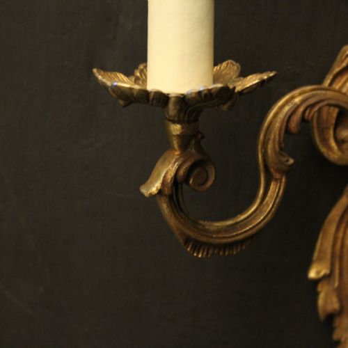 FRENCH PAIR OF GILDED TWIN ARM WALL LIGHTS - ADDITIONAL PHOTO 6