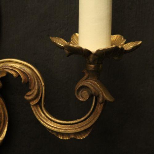 FRENCH PAIR OF GILDED TWIN ARM WALL LIGHTS - ADDITIONAL PHOTO 8