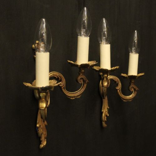 FRENCH PAIR OF GILDED TWIN ARM WALL LIGHTS - ADDITIONAL PHOTO 9