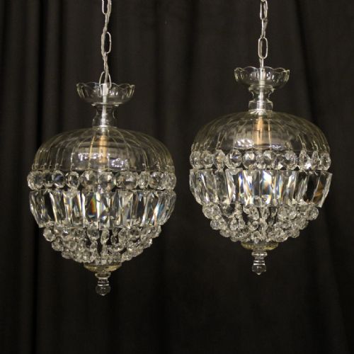 english pair of antique crystal bag chandeliers - CATEGORY: ANTIQUE LIGHTING - DATED 1930