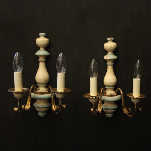 french pair of toleware twin arm wall lights - CATEGORY: ANTIQUE LIGHTING - DATED 1930