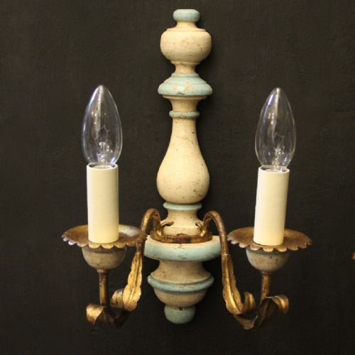 FRENCH PAIR OF TOLEWARE TWIN ARM WALL LIGHTS - ADDITIONAL PHOTO 1