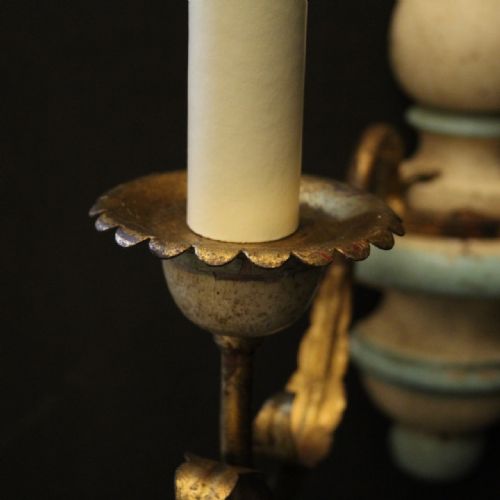 FRENCH PAIR OF TOLEWARE TWIN ARM WALL LIGHTS - ADDITIONAL PHOTO 4