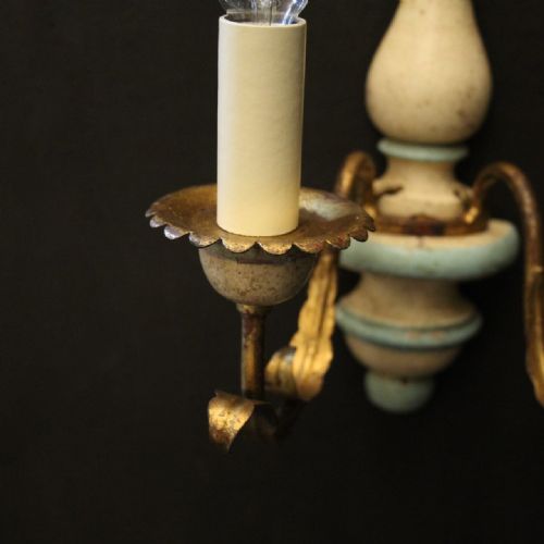 FRENCH PAIR OF TOLEWARE TWIN ARM WALL LIGHTS - ADDITIONAL PHOTO 6
