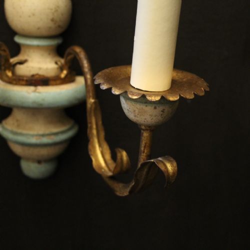 FRENCH PAIR OF TOLEWARE TWIN ARM WALL LIGHTS - ADDITIONAL PHOTO 8