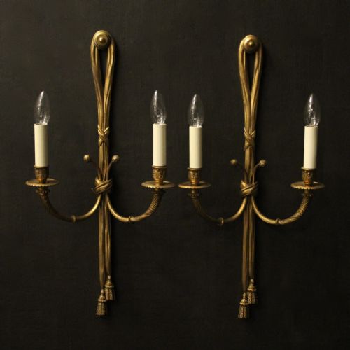 french pair of gilded bronze rope antique wall lights - CATEGORY: ANTIQUE LIGHTING - DATED 1920
