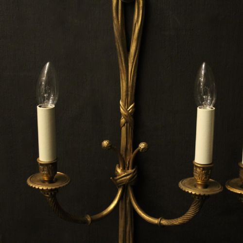 FRENCH PAIR OF GILDED BRONZE ROPE ANTIQUE WALL LIGHTS - ADDITIONAL PHOTO 2
