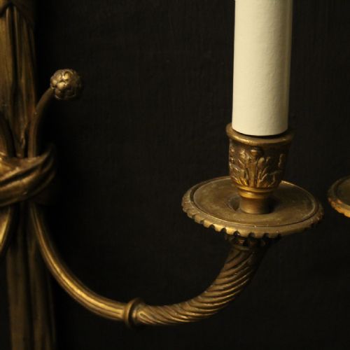FRENCH PAIR OF GILDED BRONZE ROPE ANTIQUE WALL LIGHTS - ADDITIONAL PHOTO 3