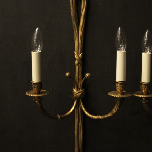 FRENCH PAIR OF GILDED BRONZE ROPE ANTIQUE WALL LIGHTS - ADDITIONAL PHOTO 4