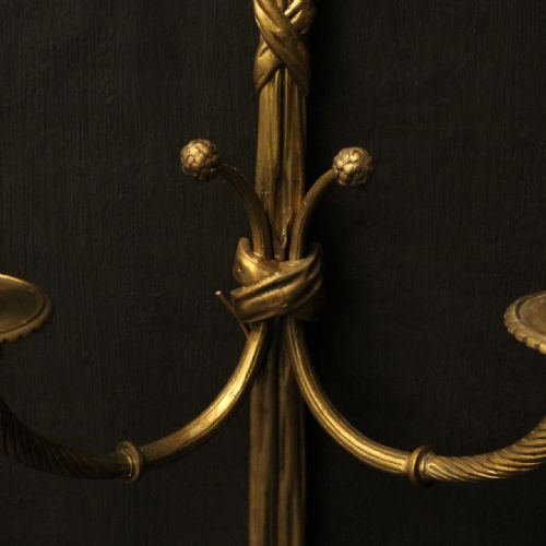 FRENCH PAIR OF GILDED BRONZE ROPE ANTIQUE WALL LIGHTS - ADDITIONAL PHOTO 5