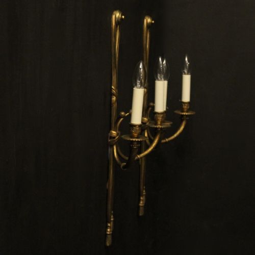 FRENCH PAIR OF GILDED BRONZE ROPE ANTIQUE WALL LIGHTS - ADDITIONAL PHOTO 9