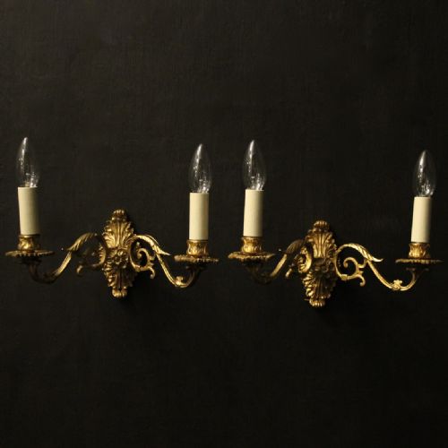 french pair of gilded brass antique wall sconces - CATEGORY: ANTIQUE LIGHTING - DATED 1920