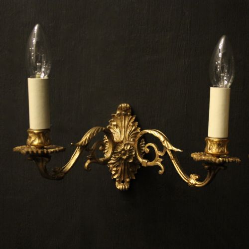 FRENCH PAIR OF GILDED BRASS ANTIQUE WALL SCONCES - ADDITIONAL PHOTO 1