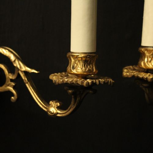 FRENCH PAIR OF GILDED BRASS ANTIQUE WALL SCONCES - ADDITIONAL PHOTO 3