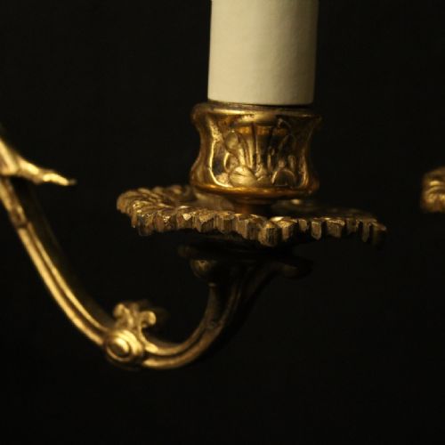 FRENCH PAIR OF GILDED BRASS ANTIQUE WALL SCONCES - ADDITIONAL PHOTO 6