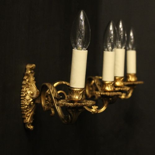 FRENCH PAIR OF GILDED BRASS ANTIQUE WALL SCONCES - ADDITIONAL PHOTO 9