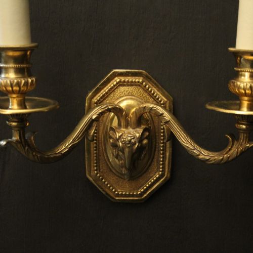 FRENCH PAIR OF GILDED BRONZE RAM HEADED WALL LIGHTS - ADDITIONAL PHOTO 4