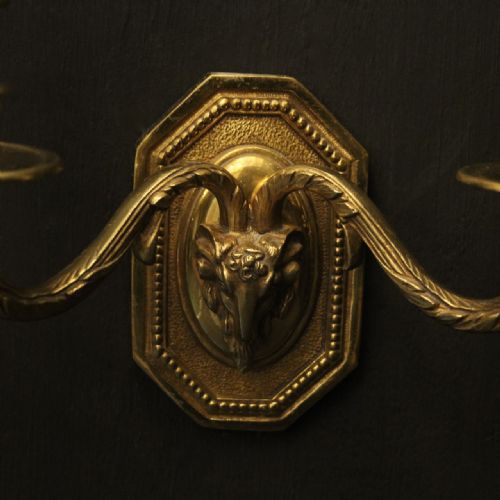 FRENCH PAIR OF GILDED BRONZE RAM HEADED WALL LIGHTS - ADDITIONAL PHOTO 8