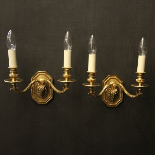 french pair of gilded bronze ram headed wall lights - CATEGORY: ANTIQUE LIGHTING - DATED 1920
