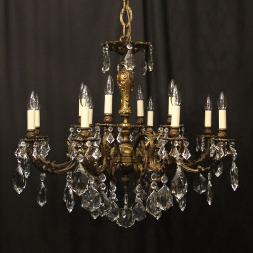 italian gilded bronze crystal 12 light antique chandelier - CATEGORY: ANTIQUE LIGHTING - DATED 1920