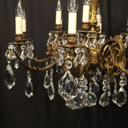 ITALIAN GILDED BRONZE CRYSTAL 12 LIGHT ANTIQUE CHANDELIER - ADDITIONAL PHOTO 1