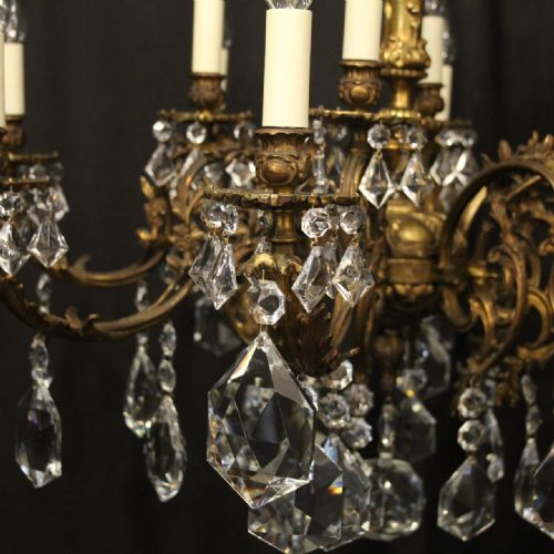 ITALIAN GILDED BRONZE CRYSTAL 12 LIGHT ANTIQUE CHANDELIER - ADDITIONAL PHOTO 2