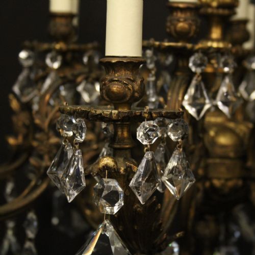 ITALIAN GILDED BRONZE CRYSTAL 12 LIGHT ANTIQUE CHANDELIER - ADDITIONAL PHOTO 3