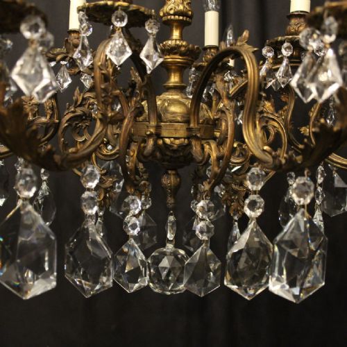 ITALIAN GILDED BRONZE CRYSTAL 12 LIGHT ANTIQUE CHANDELIER - ADDITIONAL PHOTO 5