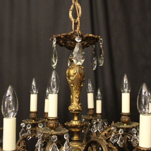 ITALIAN GILDED BRONZE CRYSTAL 12 LIGHT ANTIQUE CHANDELIER - ADDITIONAL PHOTO 6