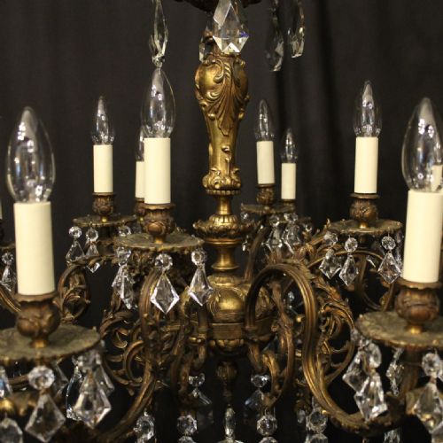 ITALIAN GILDED BRONZE CRYSTAL 12 LIGHT ANTIQUE CHANDELIER - ADDITIONAL PHOTO 8