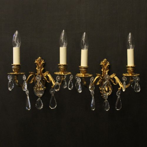 french pair of gilded bronze twin arm wall lights - CATEGORY: ANTIQUE LIGHTING - DATED 1920
