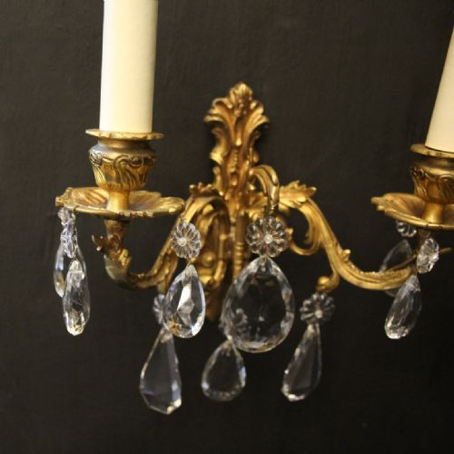 FRENCH PAIR OF GILDED BRONZE TWIN ARM WALL LIGHTS - ADDITIONAL PHOTO 2