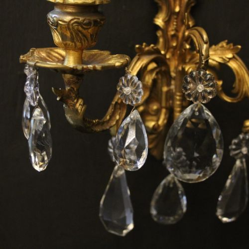 FRENCH PAIR OF GILDED BRONZE TWIN ARM WALL LIGHTS - ADDITIONAL PHOTO 3