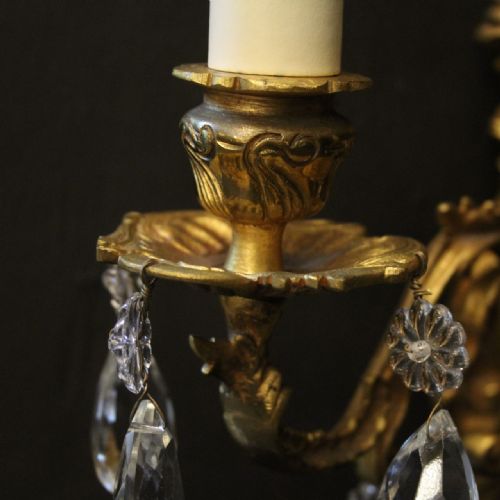 FRENCH PAIR OF GILDED BRONZE TWIN ARM WALL LIGHTS - ADDITIONAL PHOTO 4
