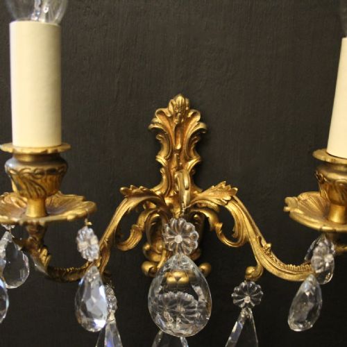 FRENCH PAIR OF GILDED BRONZE TWIN ARM WALL LIGHTS - ADDITIONAL PHOTO 5