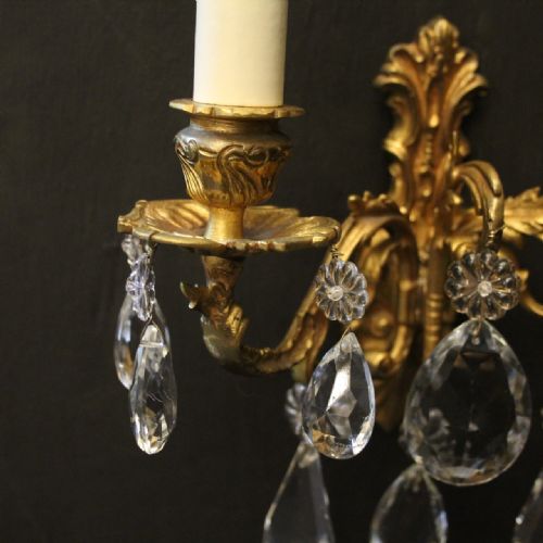 FRENCH PAIR OF GILDED BRONZE TWIN ARM WALL LIGHTS - ADDITIONAL PHOTO 6