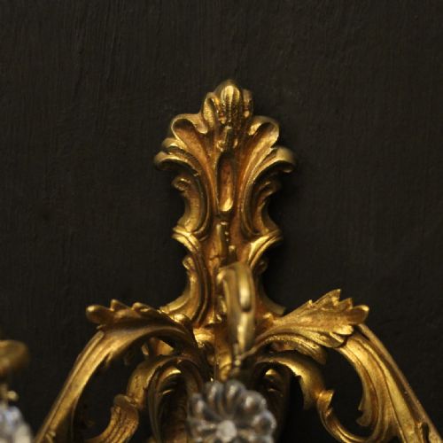 FRENCH PAIR OF GILDED BRONZE TWIN ARM WALL LIGHTS - ADDITIONAL PHOTO 7