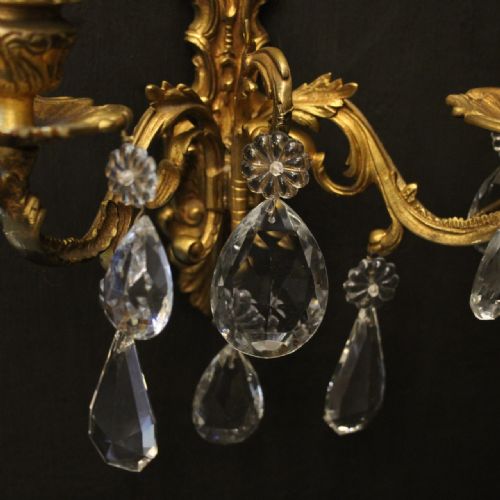 FRENCH PAIR OF GILDED BRONZE TWIN ARM WALL LIGHTS - ADDITIONAL PHOTO 8