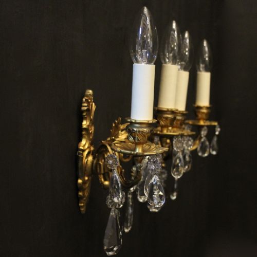 FRENCH PAIR OF GILDED BRONZE TWIN ARM WALL LIGHTS - ADDITIONAL PHOTO 9