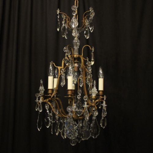 french gilded crystal 7 light antique chandelier - CATEGORY: ANTIQUE LIGHTING - DATED 1910