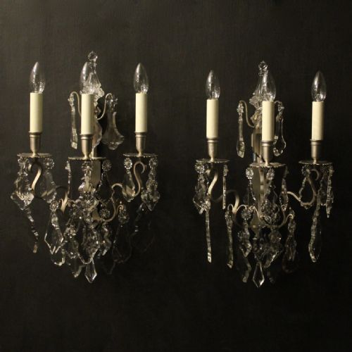 french pair of silver gilded bronze wall sconces - CATEGORY: ANTIQUE LIGHTING - DATED 1900