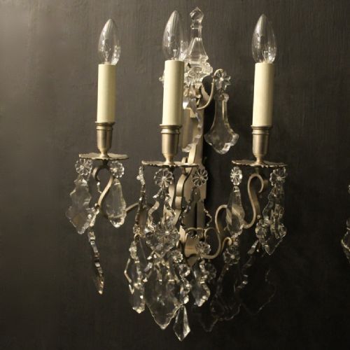 FRENCH PAIR OF SILVER GILDED BRONZE WALL SCONCES - ADDITIONAL PHOTO 1