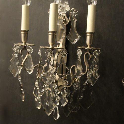 FRENCH PAIR OF SILVER GILDED BRONZE WALL SCONCES - ADDITIONAL PHOTO 2