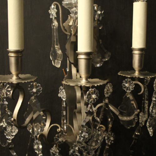 FRENCH PAIR OF SILVER GILDED BRONZE WALL SCONCES - ADDITIONAL PHOTO 5
