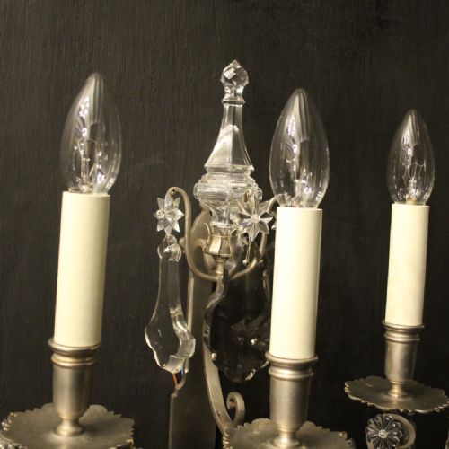 FRENCH PAIR OF SILVER GILDED BRONZE WALL SCONCES - ADDITIONAL PHOTO 8