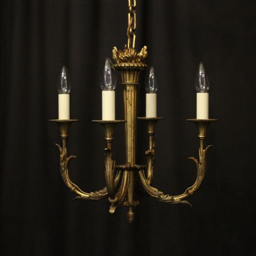 french gilded bronze 4 light antique chandelier - CATEGORY: ANTIQUE LIGHTING - DATED 1910