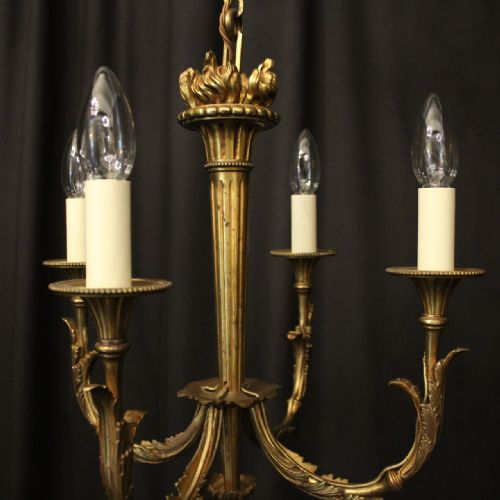 FRENCH GILDED BRONZE 4 LIGHT ANTIQUE CHANDELIER - ADDITIONAL PHOTO 2