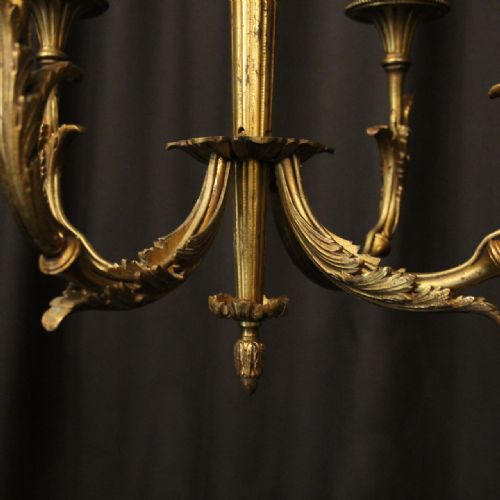 FRENCH GILDED BRONZE 4 LIGHT ANTIQUE CHANDELIER - ADDITIONAL PHOTO 6