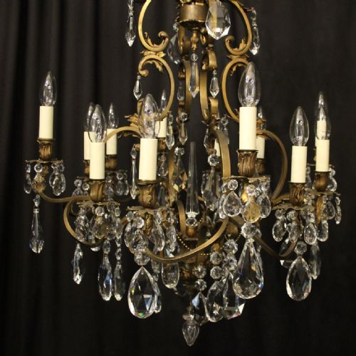 FRENCH GILDED BRONZE CRYSTAL 12 LIGHT ANTIQUE CHANDELIER - ADDITIONAL PHOTO 1